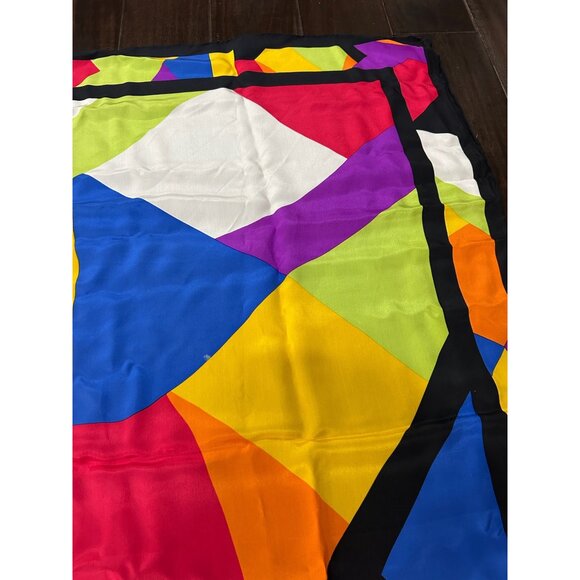 Linda Dano Multicolor Geometric Square Scarf Shawl Wrap Lightweight Retro - Picture 3 of 8